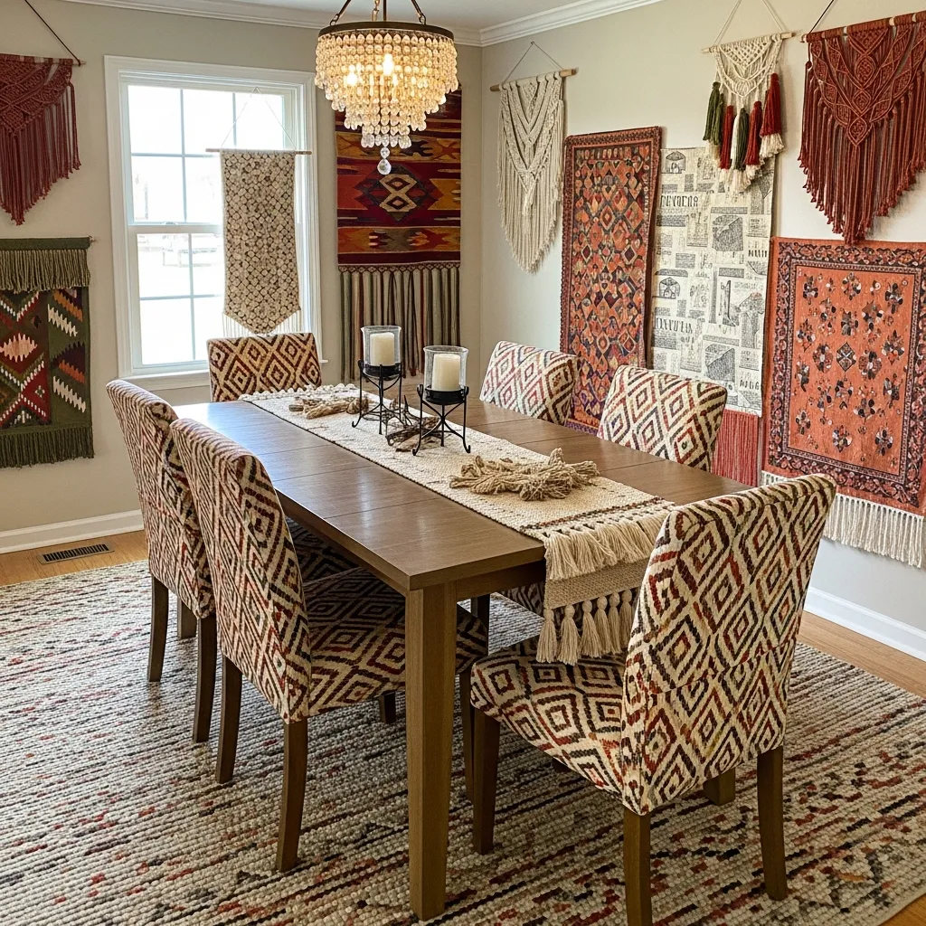 Comedor con decoración textil