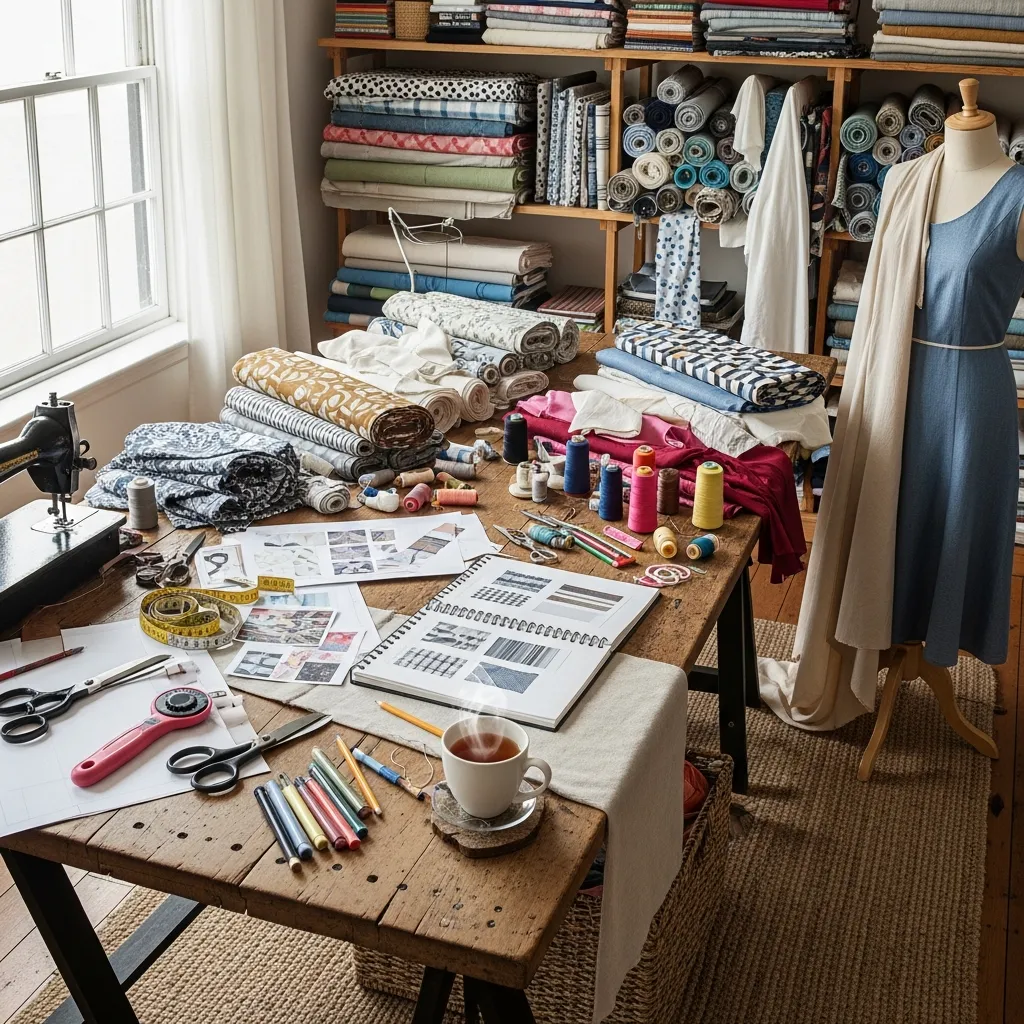 Espacio de trabajo con textiles